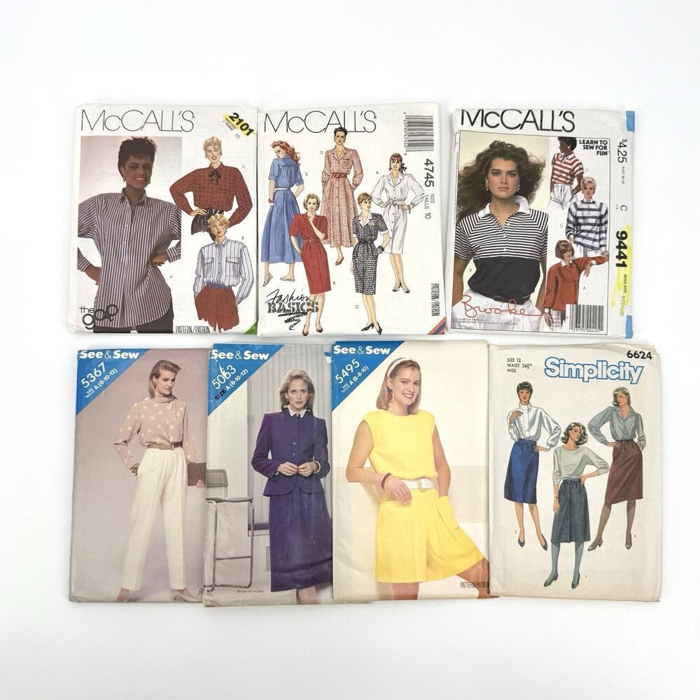 Vintage Lot of 7 Womens Clothing Sewing Patterns Size 8-12 Cut & Uncut 1980s